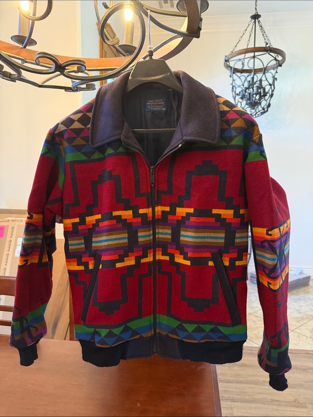 Pendleton Red Multicolor Native Pattern Bomber Jacket